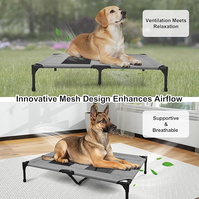 Raised Dog Bed Cooling Cot for Indoor Outdoor Use Portable Waterproof Mesh Pet Bed Washable for Large Medium Small Dogs, Grey