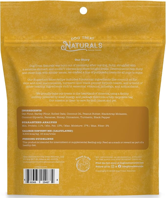 Dog Treat Naturals: Superfood Bites - Peanut Butter & Banana - 8oz Bag, Healthy Snacks, Chewy Reward, Turmeric for Joint Health