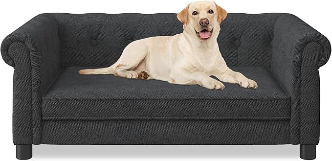 Dog Couch for Large Dogs, Elevated Durable Pet Sofa Bed, 24" W Comfortable Modern and Stylish Dog Sofa Couch with Dry Cleanable Fabric, Furniture for Medium & Large Breed (Black)
