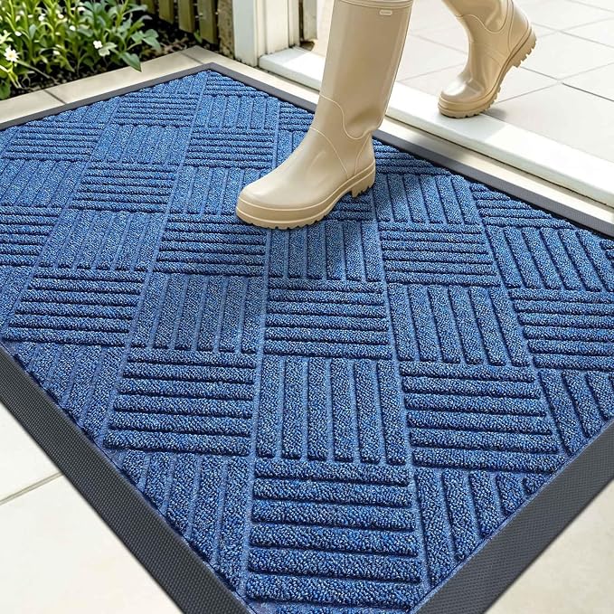 OLANLY Front Door Mat Outside Entrance 35x23, Heavy Duty Sturdy Natural Rubber