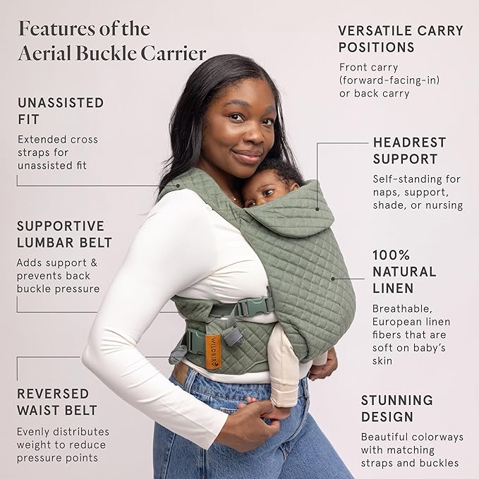 WildBird - Aerial Buckle Carrier - 2-24 Months - Standard (XS-XL) Treepie - Front or Back Carry - Cross Straps, Lumbar Support, Headrest - Hip Healthy - Baby Carrier, Baby Essentials, Amazon Exclusive