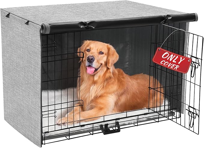 Dog Crate Cover - Double Door Waterproof Pet Kennel Cover, Durable 600D Polyester Protective Cage Cover for 30 Inch Dog Crate - Grey