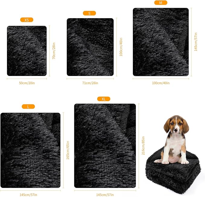 Black Calming Dog Blankets Waterproof Pet Blanket for Dogs 40x28in Puppy Cats Fluffy Long Faux Fur Throw Blankets for Couch Protector Love Bed Cover Washable(Black,S)