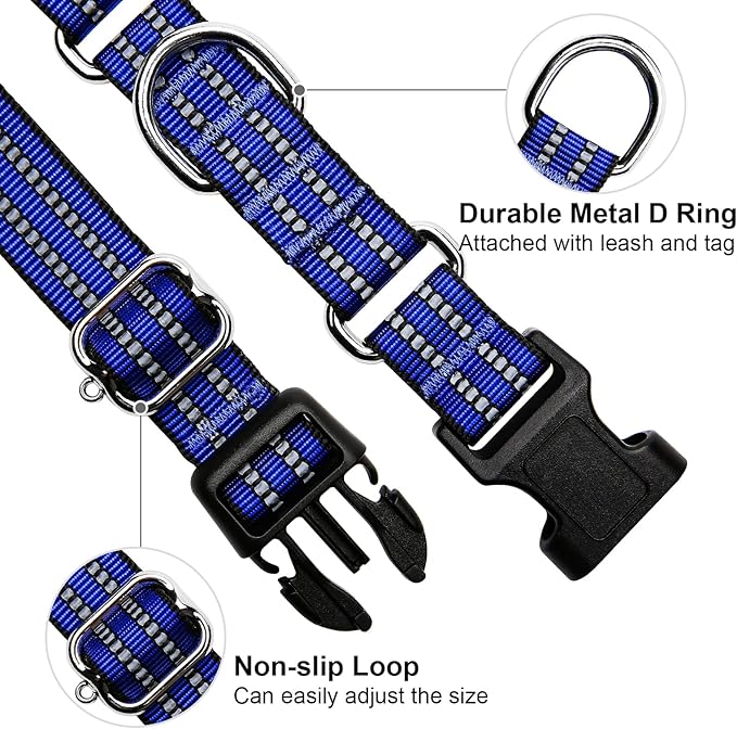 Martingale Dog Collar, Adjustable Nylon Reflective Collar with Quick Release Buckle (Royal Blue, Large)