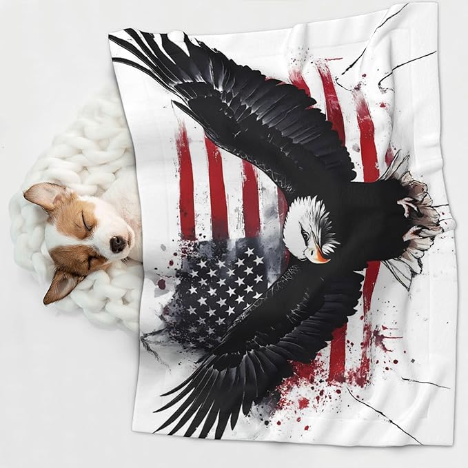 Waterproof Dog Blanket Soft Pet Blanket for Puppy Cat, Fleece Cat Throw Blankets for Furniture Bed Couch Sofa Reversible - American Flag Eagle Art