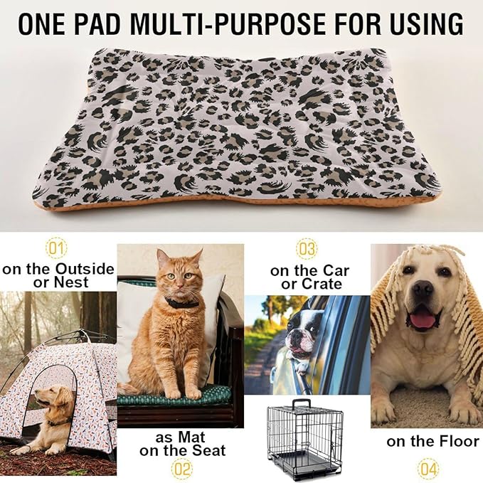 Leopard Print Pet Bed Cute Dog Bed Mat Absorbing Non Slip Pad Pet Sleeping Mat for Small, Medium, and Large Dogs Puppy Cat 24 in x 18 in