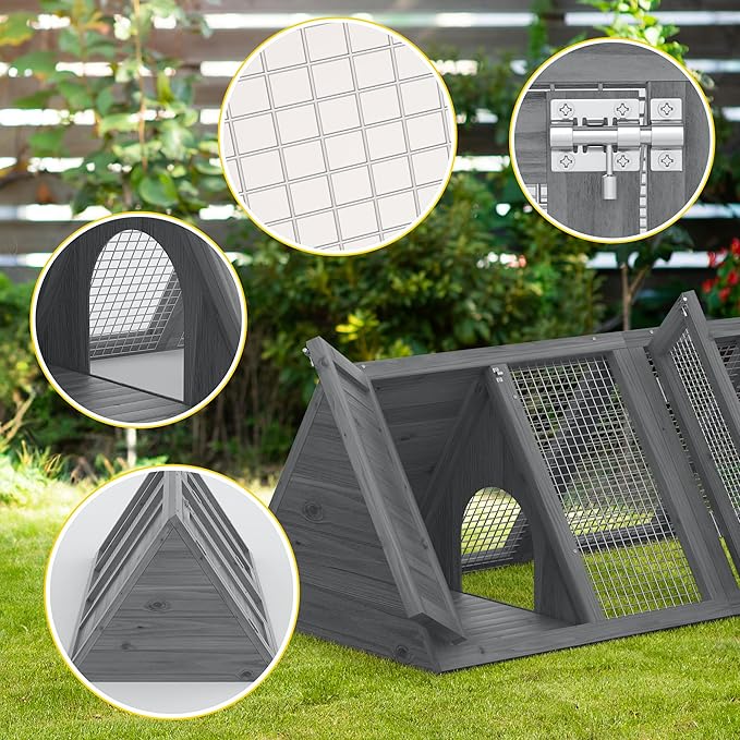 GOJOOASIS Chicken Coop for 2 Chickens Small Rabbit Hutch Quail Coop Wooden Bunny Cages Outdoor Chicken House w/Ventilating Wire (Grey)