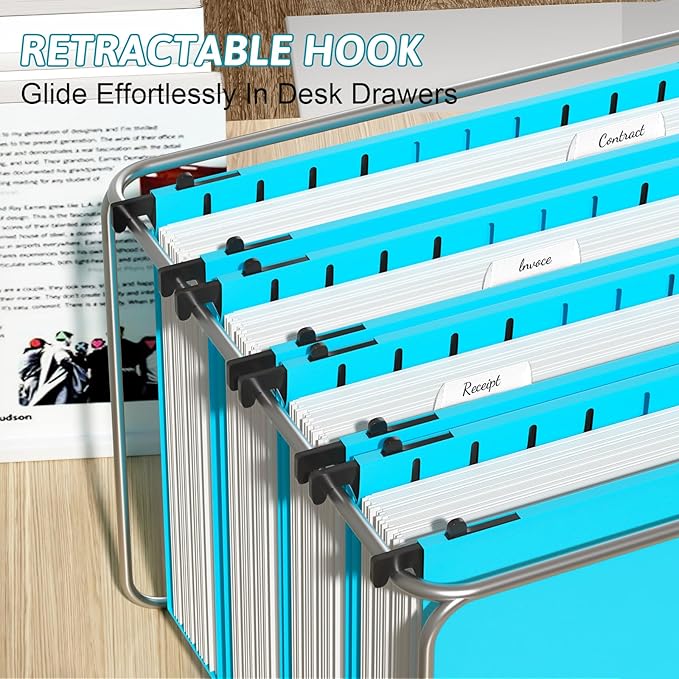 Extra Capacity Plastic Hanging File Folder Letter Size,12 Pack Reinforced Hang Folders with Heavy Duty 2 Inch Expansion, Durable Hanging Organizer Designed for Bulky Files, Assorted Colors
