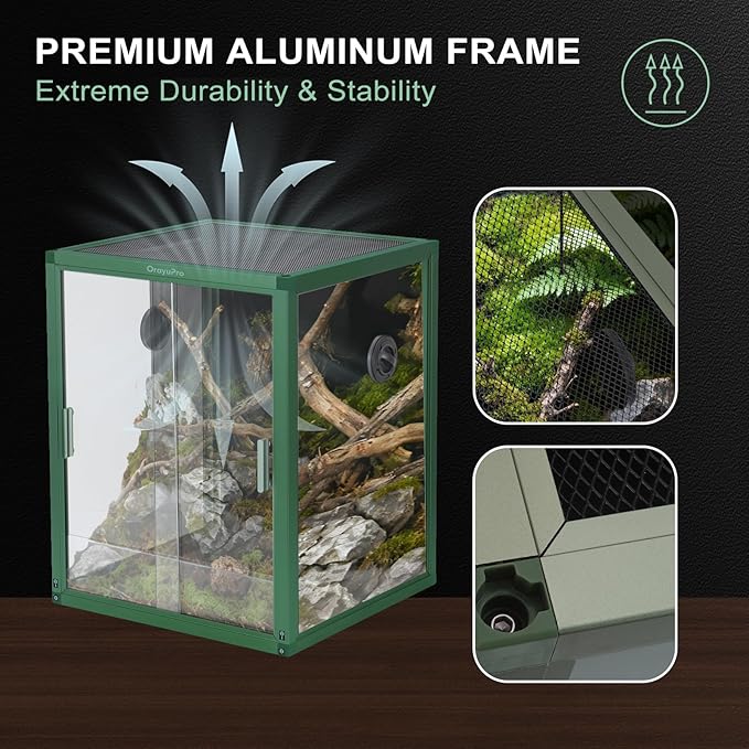 30 Gallon Reptile Terrarium, 18x18x24 inch PVC Reptile Tank, Lightweight Arboreal Enclosure for Gecko Snake Frog Chameleon Lizard, Sliding Door, Top Screen Ventilation