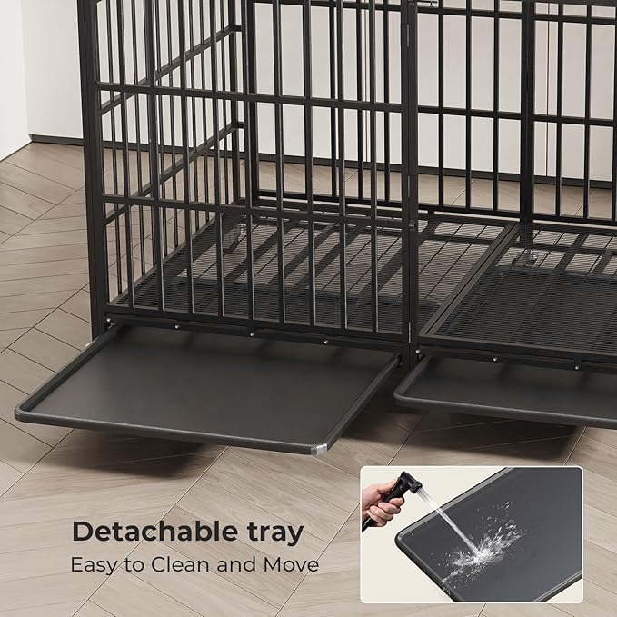 60 Inch Heavy Duty Dog Crate Indestructible XL Steel Escape Proof, Indoor High Anxiety Cage Kennel with Wheels, Removable Tray, Extra Large Kennel XL XXL