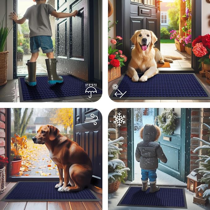 Smiry Front Door Mat Outside Entrance, Heavy Duty Natural Rubber Doormat