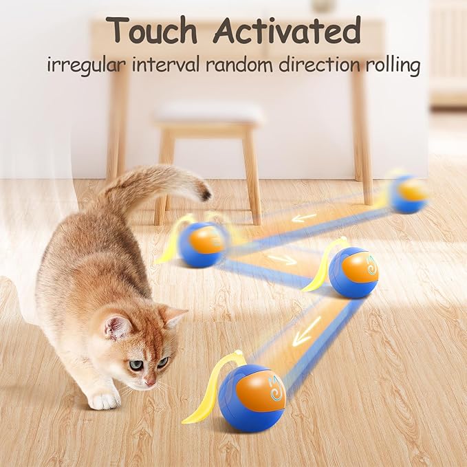 Migipaws Interactive Cat Ball Toy Set, Fun Tracker, Glowing Chase Ball with MystiChaser Pouch, Fluffy Tail, A Small Mice(Blue)