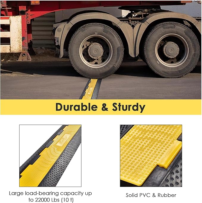 Yescom Cable Ramp Protector 2 Channel Garden Hose Protecitive 22000 Lbs Load Capacity Heavy Duty Speed Bump for Road Driveway Walkway, 2 Packs