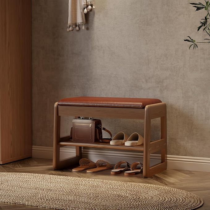 AQIMUELE Small Shoe Rack Bench, 2 Tiers Shoe Bench