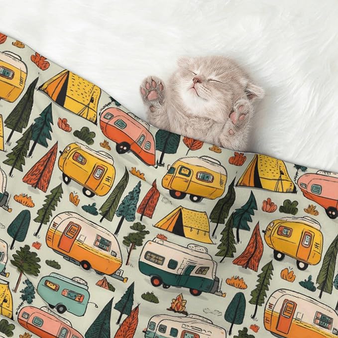 Waterproof Dog Blanket Soft Pet Blanket for Puppy Cat, Fleece Cat Throw Blankets for Furniture Bed Couch Sofa Reversible - Camping Caravan 3