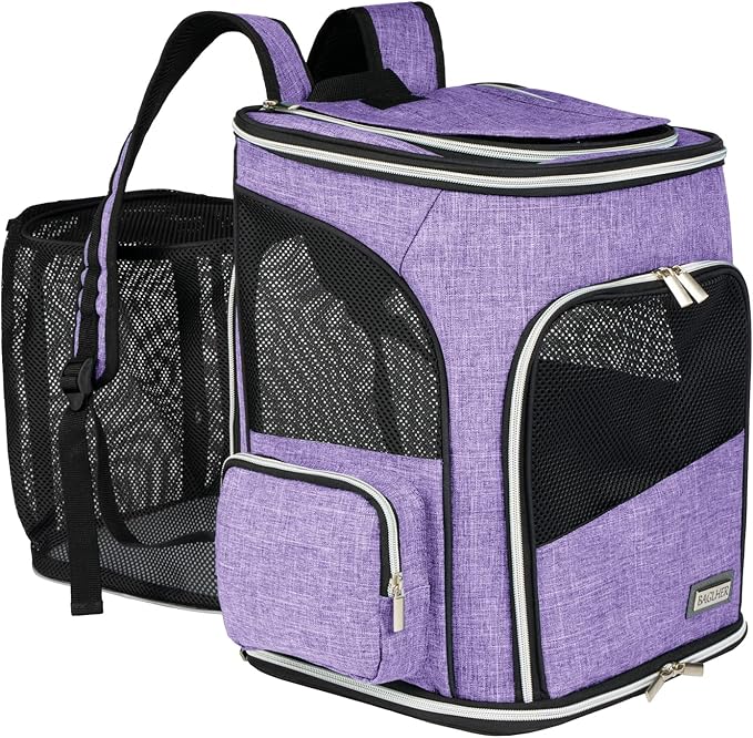 BAGLHER Expandable Pet Carrier Backpack，Pet Backpack for Small Cats Puppies Dogs Bunny, Airline-Approved Ventilate Backpack for Travel, Hiking and Outdoor Use. Purple