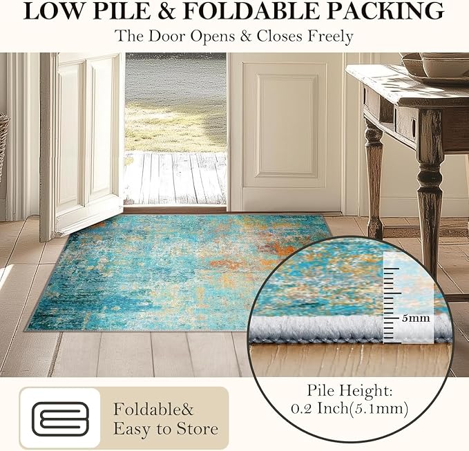 RELEANY Washable Area Rugs 2'x6' Non-Slip Modern Abstract Soft