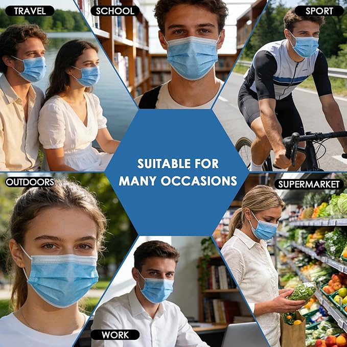 NNPCBT 5 Color Disposable Face Masks 100 Pack, 3-Ply Breathable Mask