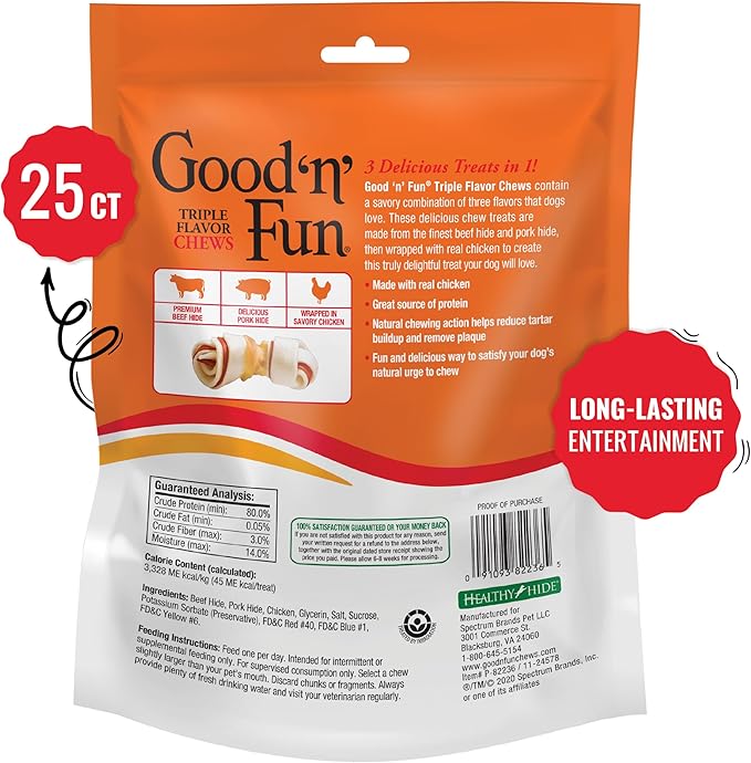 Good'N'Fun Triple Flavor Mini Rawhide Chews, 25-Count