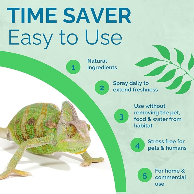 No Scent Reptile Tank Cleaner Spray & Pet Odor Management for Bearded Dragon, Turtle, Lizard Terrarium Freshener (128 Fl Oz/Gallon)