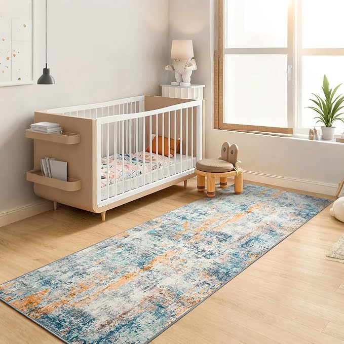 Runner Rug for Kitchen Hallways Runner Rug Non Slip 2'6''x8' Washable Blue Long