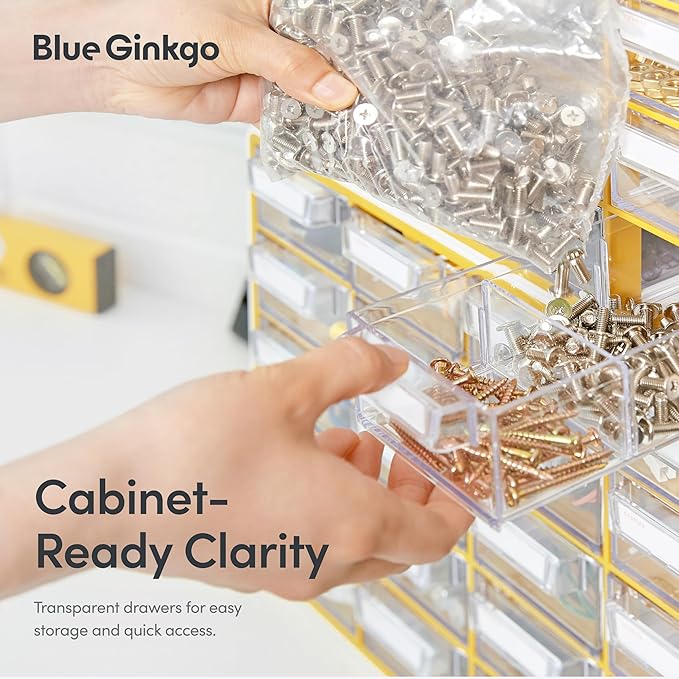 Blue Ginkgo Small 20-Drawer Cabinet – Stackable Clear Organizer for Hardware, Beads, Plastic Bricks, Office, and Craft Storage (Made in Korea, Gray)