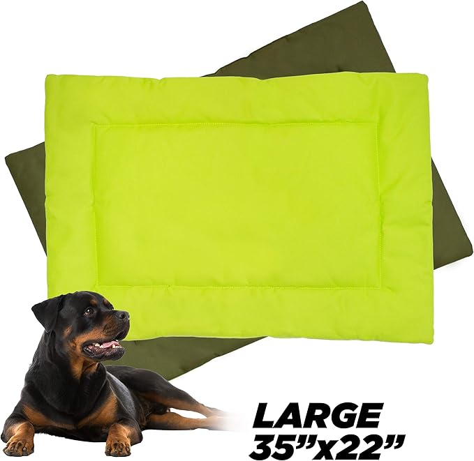 Downtown Pet Supply Dog Crate Pad, 35" x 22" - Waterproof, Ripstop Nylon Dog Crate Mat Chew Proof and Machine Washable - Dark and Light Green - L