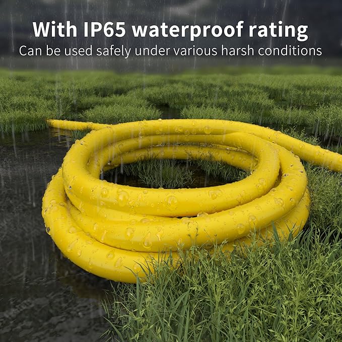 HUANCHAIN 10 ft 14/3 Gauge Heavy Duty Outdoor Extension Cord Waterproof with Lighted, Flexible Cold Weather 3 Prong Electric Cord Outside, 15A 1875W 125V 14AWG SJTW, Yellow, ETL Listed