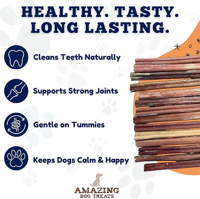 Amazing Dog Treats - Bully Sticks for Small Dogs (12 Inch Small- 100 Count) - Premium Thin Junior Bully Sticks for Dogs