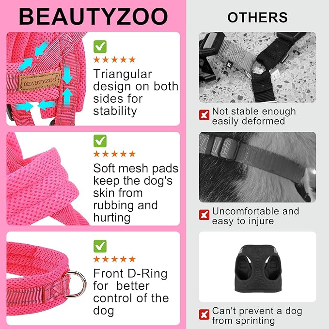 BEAUTYZOO Dog Harness for Small Dogs, No Pull Dog Harness and Leash Set, Soft Escape Proof Puppy Vest Harness with Handle, Reflective Lightweight Step in Harness for Girl Boy Dogs, Pink XS
