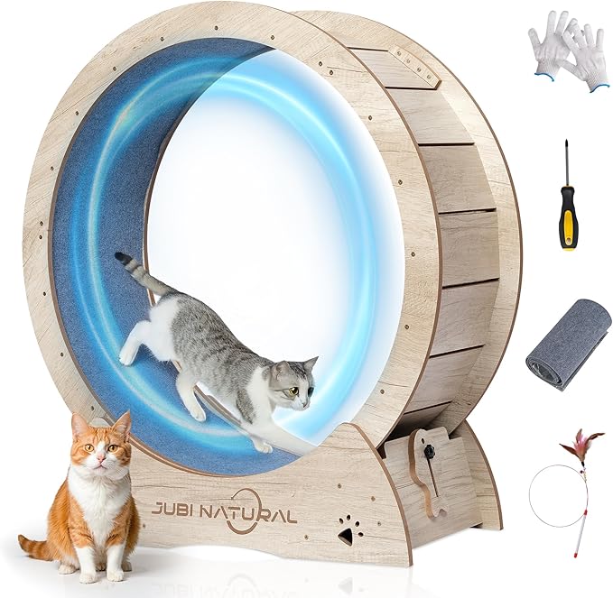 Cat Exercise Wheel, 40" Cat Running Wheel for Indoor Cats with Quiet Carpeted Runway, Cats Treadmill Wheels with Locking Mechanism, Cat's Weight Loss and Health