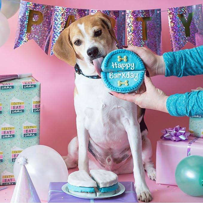 Wufers Dog Birthday Cake – Giant Shareable Happy Barkday Decorated Dog Treat, Soft-Baked 8-Piece Cookie Cake for Dogs, Made in North America (Blue - Birthday Cake)