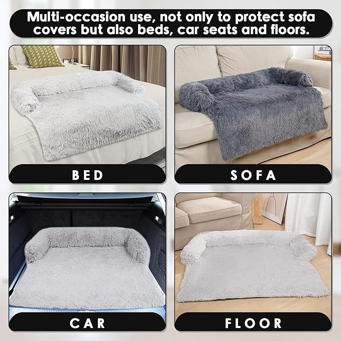 X-Large Washable Removable Calming Dog Bed,Fluffy Plush Dog Couch Bed,Couch Cover for Dogs with Dogs Landing Furniture Protector,Dog Beds for Extra Large Dogs and Cats.(XL(45x37x6),Light Grey)