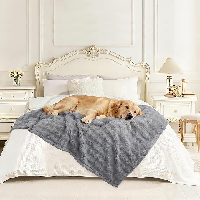 Dog Blankets Washable Pet Blanket - Fluffy Fuzzy Cat Puppy Blanket with Premium 300GSM 3D Fleece Bubble for Pet Kitten Doggy, Grey, 40x60IN
