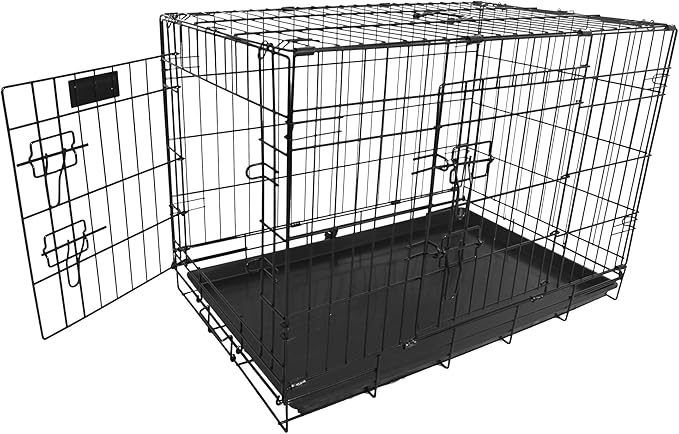 Elevon Foldable Double Door Dog Crate with Leak-Proof Track, 36-Inch