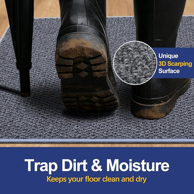 Dirt Trapping Door Mat 32x48, 3D Scarping Surface Doormat