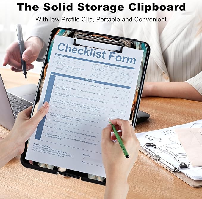 Dream Catcher Wolf Heavy Duty Foldable Plastic Storage Clipboard with Low Profile Clip, Coaches Clipboard Case for Work, Teacher, Office, School Supplies
