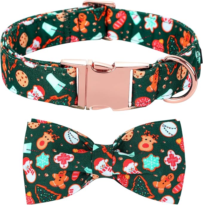Christmas Dog Collar, Cute Winter Holiday Collars Green Christmas Tree and Snowman Print Metal Buckle Collar Adjustable Sturdy Collars for X-Small Girl Boy Dogs