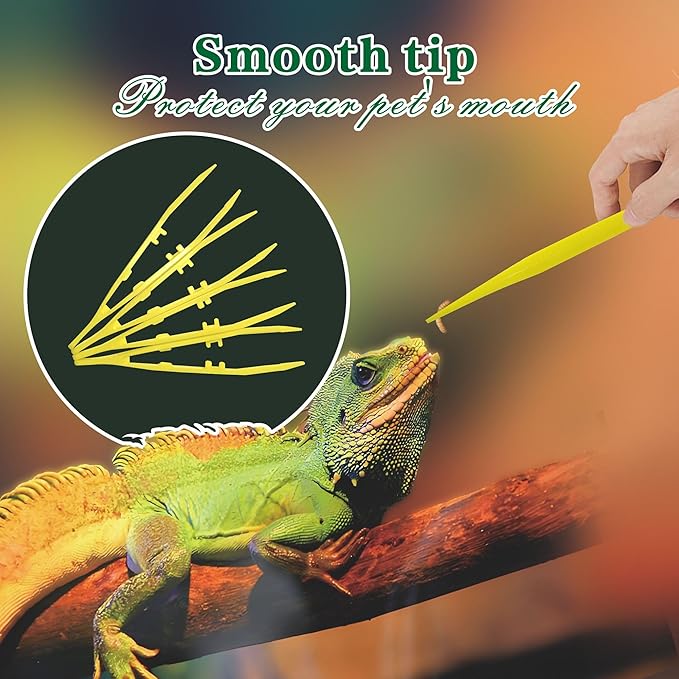 4-Pack Reptile Feeding Tongs Set - Hygienic Anti-Slip Yellow Tweezers for Bearded Dragons, Lizards, Snakes, Aquariums & Small Animals