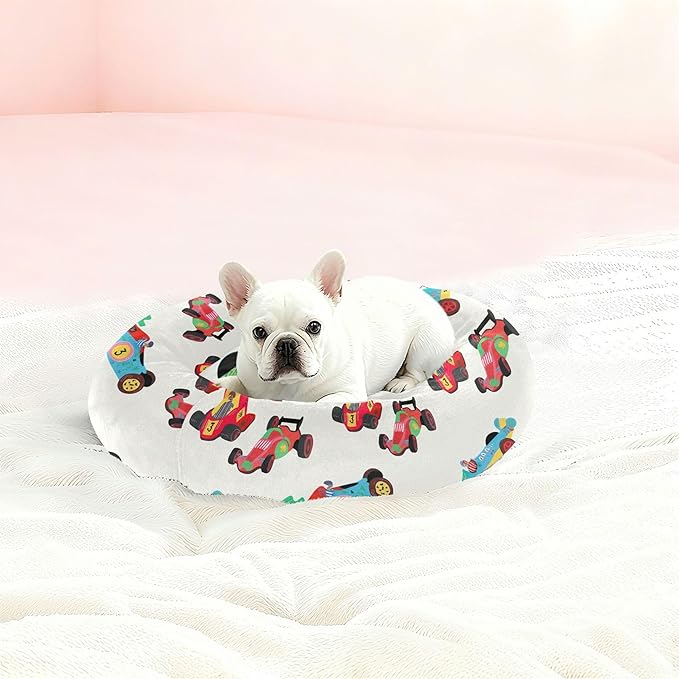 Dog Bed Race Cars Sleeping Pet Bed with Anti-Slip Bottom for Small Medium Dogs and Cats, Round Calming Sleeping Washable Puppy Beds 16 in