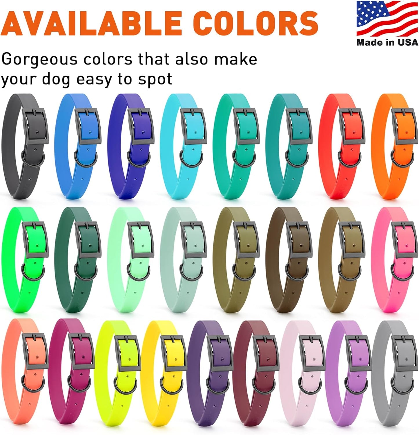Dogline Biothane Waterproof Dog Collar Strong Coated Nylon Webbing with Black Hardware Odor- Proof for Easy Care Easy to Clean High Performance Fits Small Medium or Large Dogs, Coral