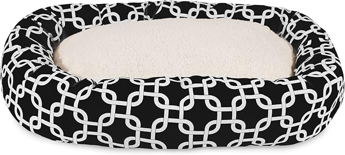 Majestic Pet 24 Inch Links Sherpa Calming Dog Bed Washable – Cozy Soft Round Dog Bed with Spine for Head Support - Fluffy Donut Dog Bed 24x19x7 (inch) – Round Pet Bed Small - BLACK