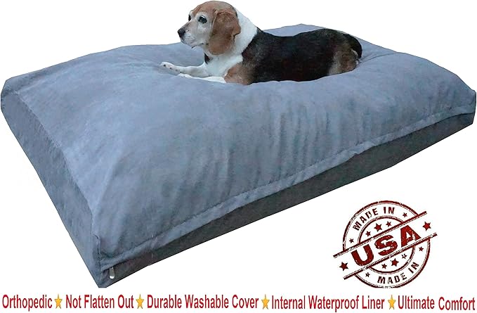 Dogbed4less Large Memory Foam Dog Bed for Medium Dogs, Orthopedic Comfort, Waterproof Liner and Suede Pet Bed Cover 41"X27" Pillow, Grey