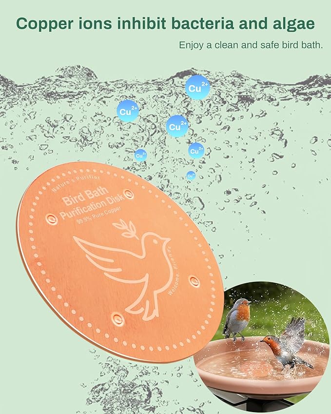 Bird Bath Purification Disk Pure Copper Outside Winter Solar Power Birdbath Humming Bee Water Fountain Window Feeder Stand Nectar Food Pole House Hanging Birdhouse Flower Bird Accessories