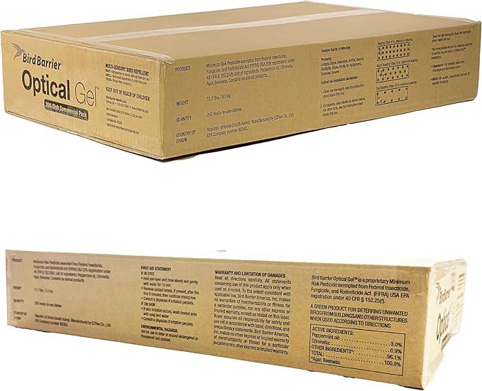 Bird Barrier Optical Gel Bird Deterrent – 200 Pack All-Natural Bird Gel – Deters Most Species Including Pigeons, Woodpeckers, Gulls, Crows, Starlings – Ideal for Ledges, Balconies, Signs, Equipment