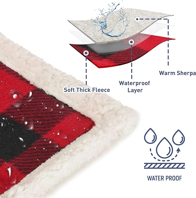 Waterproof Dog Blanket,Premium Pet Puppy Cat Soft Fleece Sherpa Throws Blanket Cushion Mat for Car Seat Furniture Protector Cover Small 50" x 30" by Pawsse Plaid Red