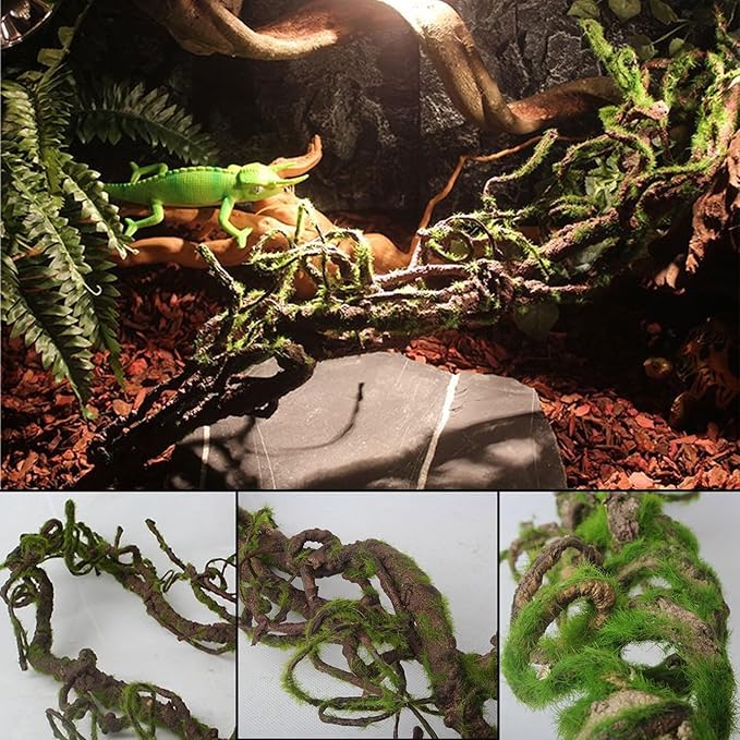 BNOSDM Reptile Bend-A-Branch Vines with Moss,Bendable Reptile Jungle Vines,Bearded Dragon Climbing Plants Tank Accessories,Pet Habitat Decor for Chameleon Geckos Snakes Lizards Frogs