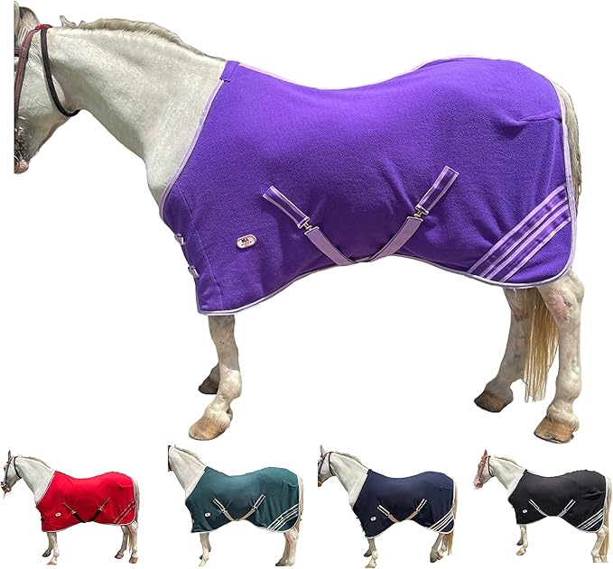 Majestic Ally Anti Pill Fleece Horse Blanket/Sheet with Silver Braided Rope (Purple, 82)