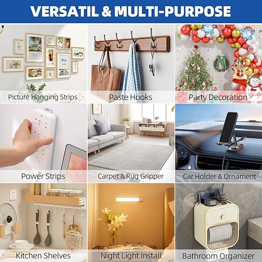 Double Sided Tape 0.39"×16.5Ft, Mounting Tape Heavy Duty No Residue, Removable PE Foam Tape Strips, Extra Strong Adhesive Tape Waterproof for Walls Home Office Decor Crafts Paint Picture Poster