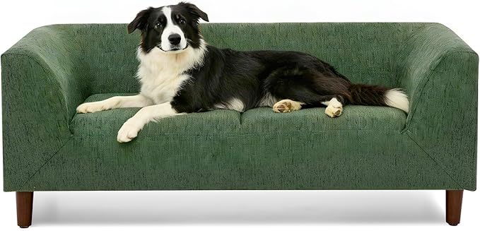 39x25 Inch Large Dog Sofa, Modern Jumbo Pet Couch Made Made by Linen with Armrest and Backrest - Indoor Elevated Dogs Chaise Bed for Doggy up to Medium and Large (Green)